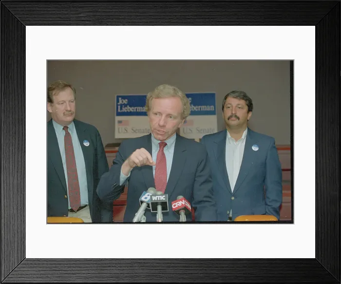 Framed Print : Joseph Lieberman with Representatives at News Conference Framed Print : Joseph Lieberman with Representatives at News Conference