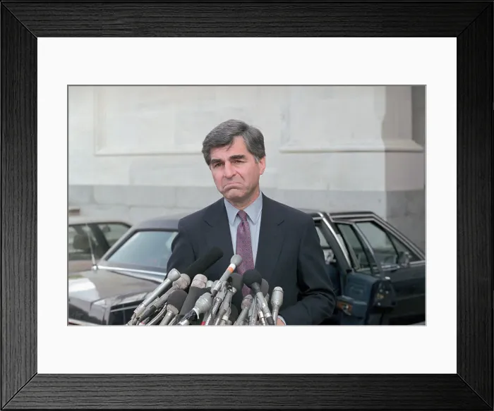 Framed Print : Mike Dukakis at Press Conference Framed Print : Mike Dukakis at Press Conference