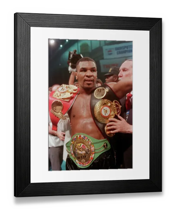 Framed Print : Mike Tyson with Championship Belts Framed Print : Mike Tyson with Championship Belts