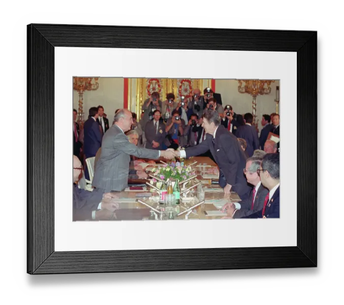 Framed Print : Ronald Reagan and Mikhail Gorbachev Shaking Hands Framed Print : Ronald Reagan and Mikhail Gorbachev Shaking Hands