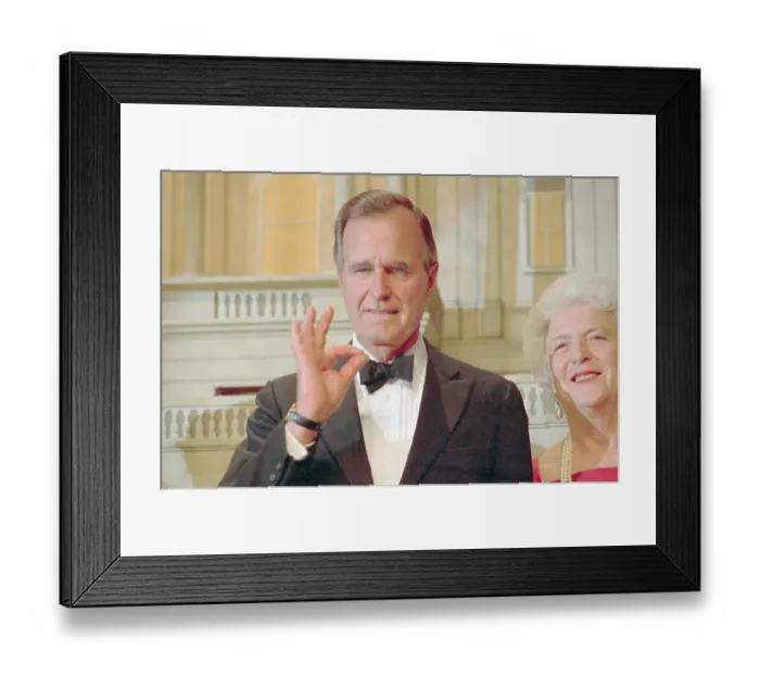 Framed Print : George Bush Gesturing a Sign Framed Print : George Bush Gesturing a Sign