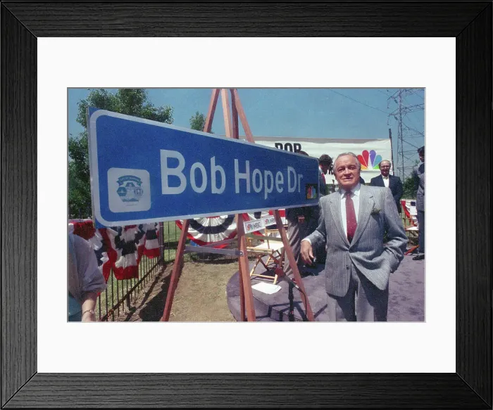 Framed Print : Bob Hope Posing with New Street Sign Framed Print : Bob Hope Posing with New Street Sign