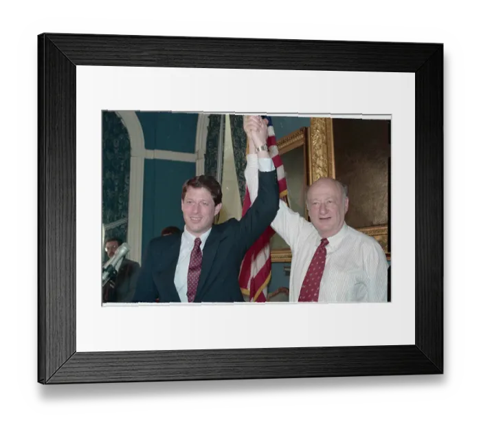 Framed Print : Ed Koch and Albert Gore Raising Arms Framed Print : Ed Koch and Albert Gore Raising Arms