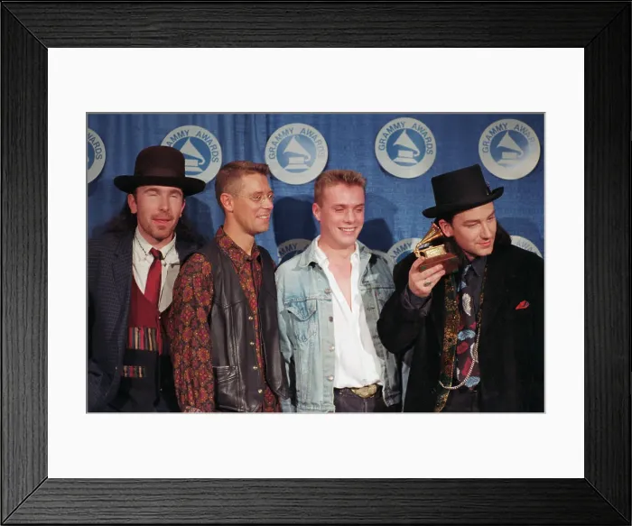 Framed Print : U2 Posing with Grammy Award Framed Print : U2 Posing with Grammy Award