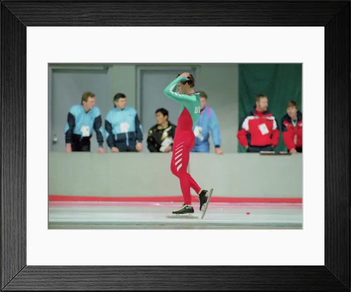 Framed Print : Dan Jansen Holding His Head