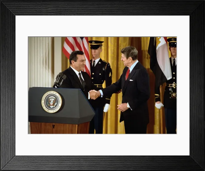 Framed Print : Ronald Reagan and Hosni Mubarak Shaking Hands Framed Print : Ronald Reagan and Hosni Mubarak Shaking Hands