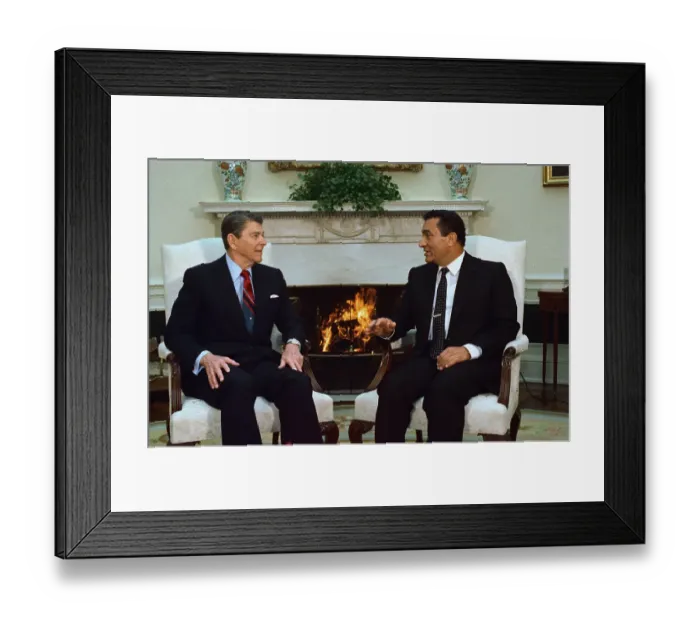 Framed Print : Ronald Reagan and Hosni Mubarak Conversing Framed Print : Ronald Reagan and Hosni Mubarak Conversing
