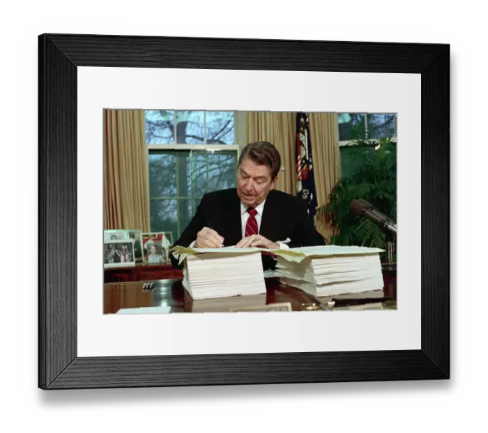 Framed Print : President Reagan Signing Tax Cut Bill Framed Print : President Reagan Signing Tax Cut Bill