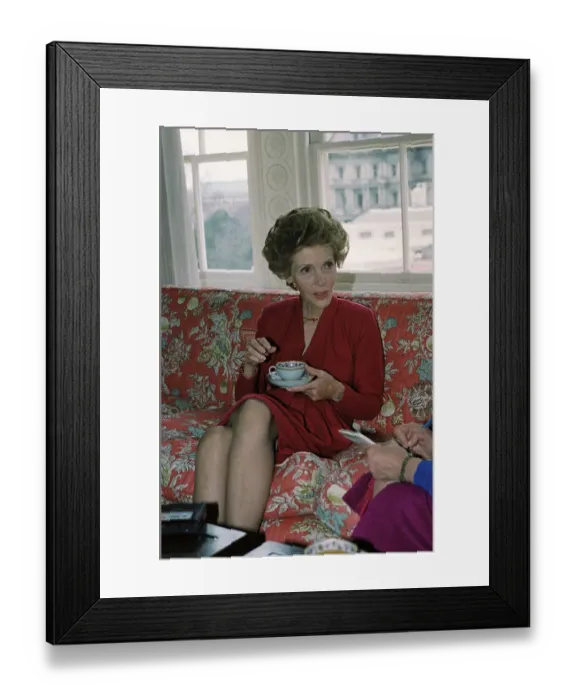 Framed Print : Nancy Reagan Sipping on Coffee Framed Print : Nancy Reagan Sipping on Coffee