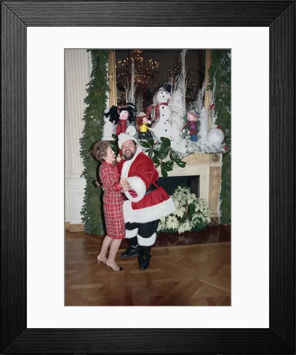 Framed Print : First Lady Nancy Reagan Dancing with Santa Claus Framed Print : First Lady Nancy Reagan Dancing with Santa Claus