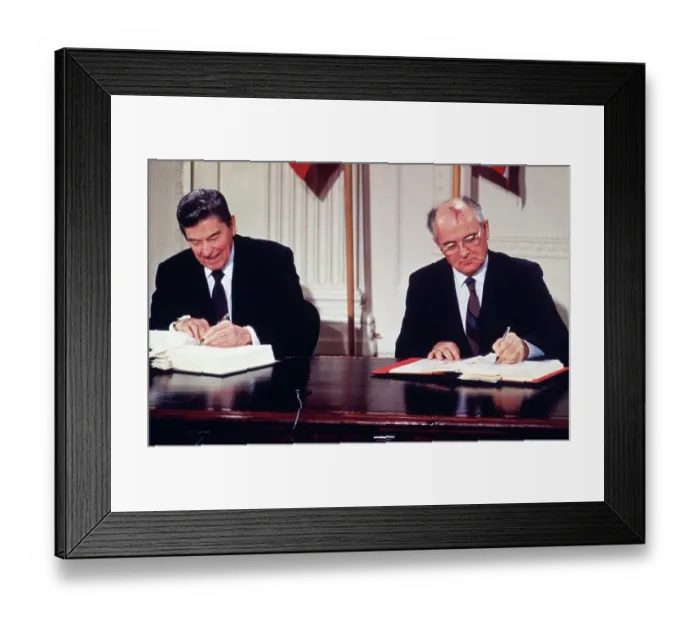 Framed Print : Ronald Reagan and Mikhail Gorbachev Signing Treaty Framed Print : Ronald Reagan and Mikhail Gorbachev Signing Treaty
