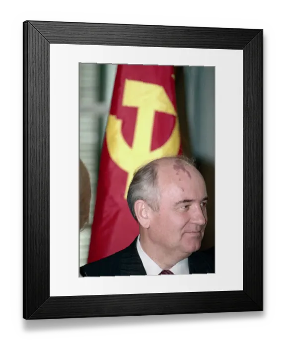 Framed Print : Gorbachev at State Department with Flag Framed Print : Gorbachev at State Department with Flag