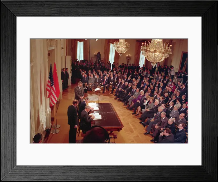 Framed Print : Mikhail Gorbachev and Ronald Reagan Signing Agreement Framed Print : Mikhail Gorbachev and Ronald Reagan Signing Agreement