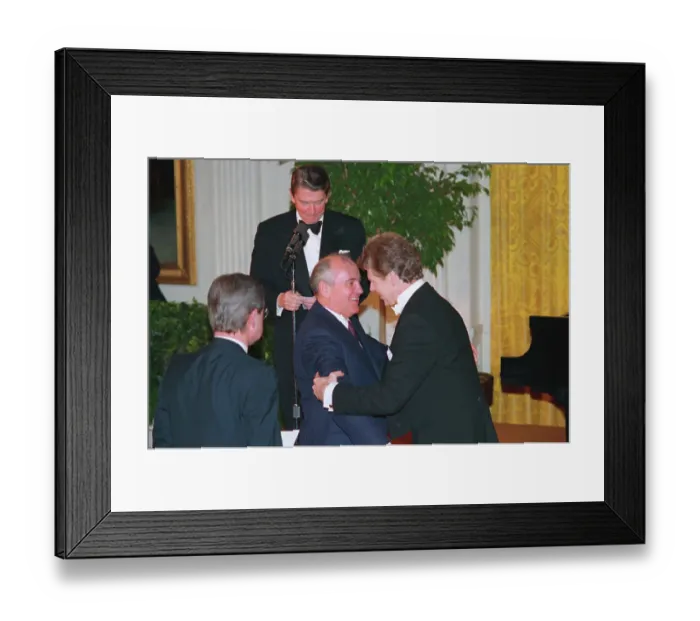 Framed Print : Mikhail Gorbachev and Van Cliburn Embracing