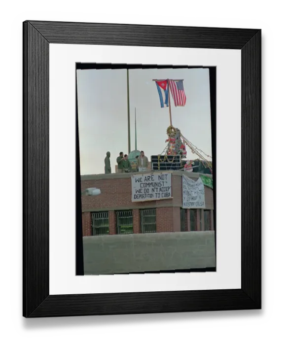 Framed Print : Cuban Inmates Standing on Roof Framed Print : Cuban Inmates Standing on Roof
