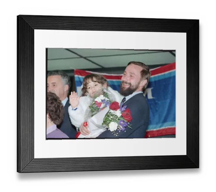 Framed Print : Soviet Refugee Holds Daughter at Airport Framed Print : Soviet Refugee Holds Daughter at Airport