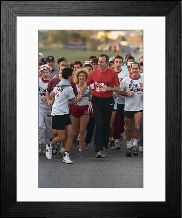 Framed Print : Vice President George Bush Acknowledging Supporter While Jogging Framed Print : Vice President George Bush Acknowledging Supporter While Jogging