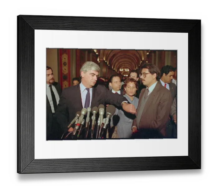 Framed Print : Daniel Ortega and Christopher Dodd at Press Conference Framed Print : Daniel Ortega and Christopher Dodd at Press Conference