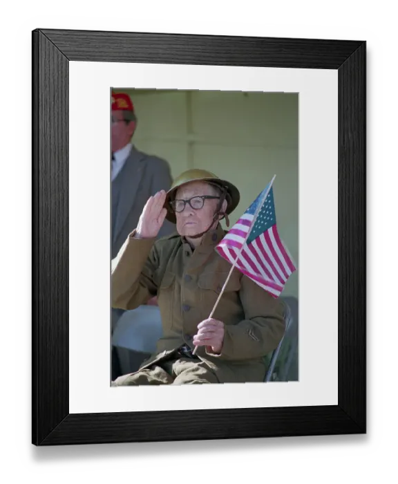 Framed Print : WWI Veteran Saluting the American Flag Framed Print : WWI Veteran Saluting the American Flag