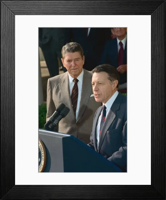 Framed Print : Caspar Weinberger Announcing Resignation Framed Print : Caspar Weinberger Announcing Resignation