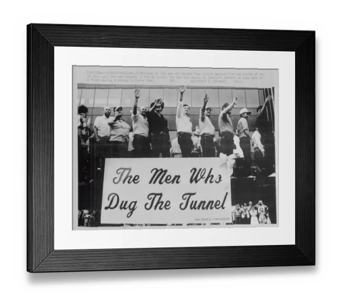 Framed Print : Rescue Workers Waving to Baby Jessica Framed Print : Rescue Workers Waving to Baby Jessica