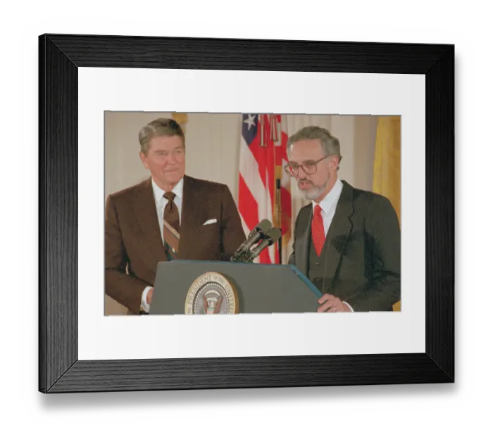 Framed Print : President Ronald Reagan and Judge Douglas Ginsburg at Podium