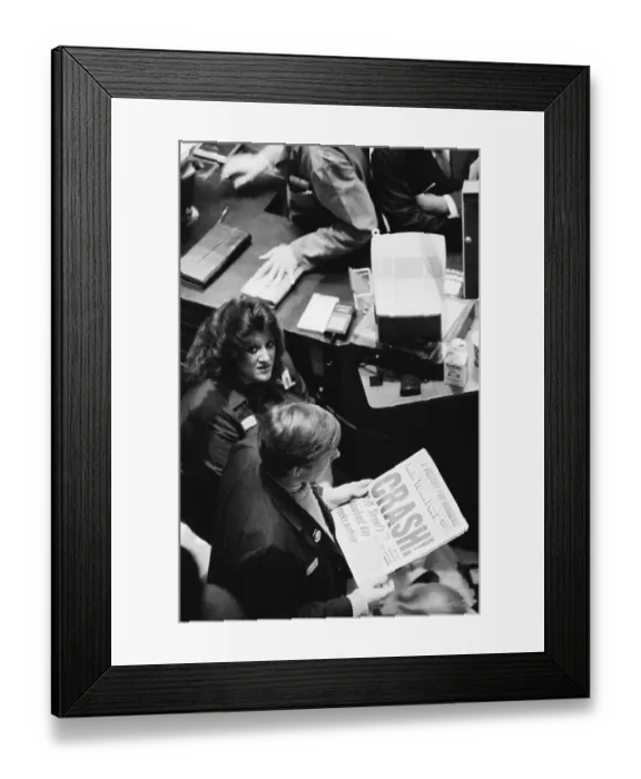 Framed Print : Trader On Floor Reads About Black Monday Framed Print : Trader On Floor Reads About Black Monday