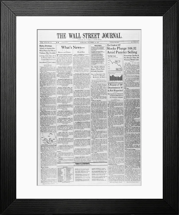 Framed Print : Wall Street Journal Headlines on Stock Market Crash Framed Print : Wall Street Journal Headlines on Stock Market Crash