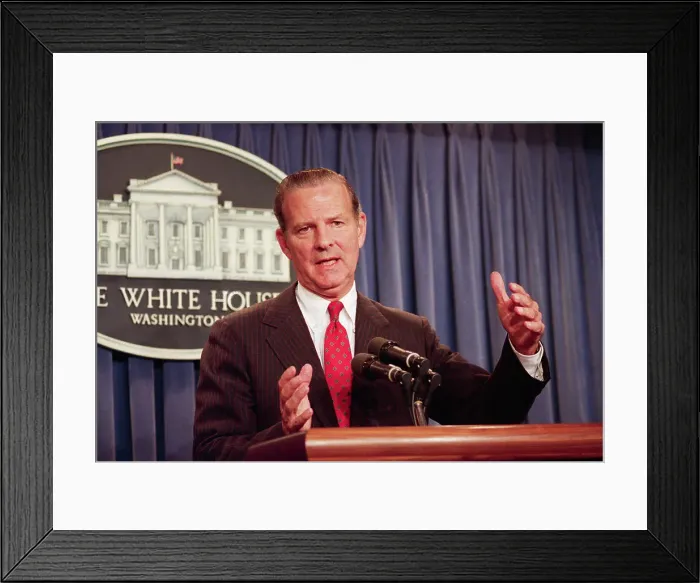 Framed Print : James Baker Speaking at Press Conference Framed Print : James Baker Speaking at Press Conference