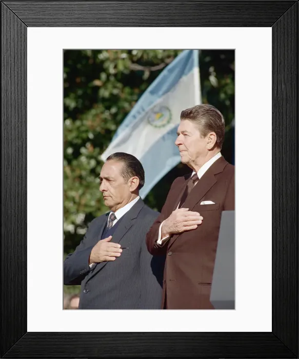 Framed Print : Ronald Reagan and Jose Duarte Saluting Framed Print : Ronald Reagan and Jose Duarte Saluting