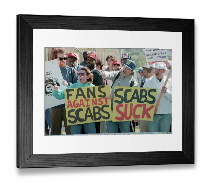 Framed Print : Fans with Anti-Scab NFL Player Signs Framed Print : Fans with Anti-Scab NFL Player Signs