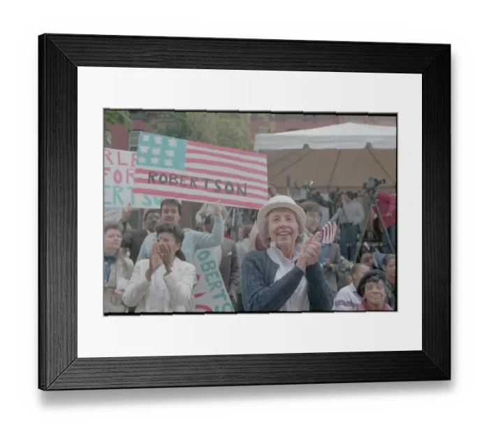Framed Print : Pat Robertson Supporters with Flag and Banners Framed Print : Pat Robertson Supporters with Flag and Banners