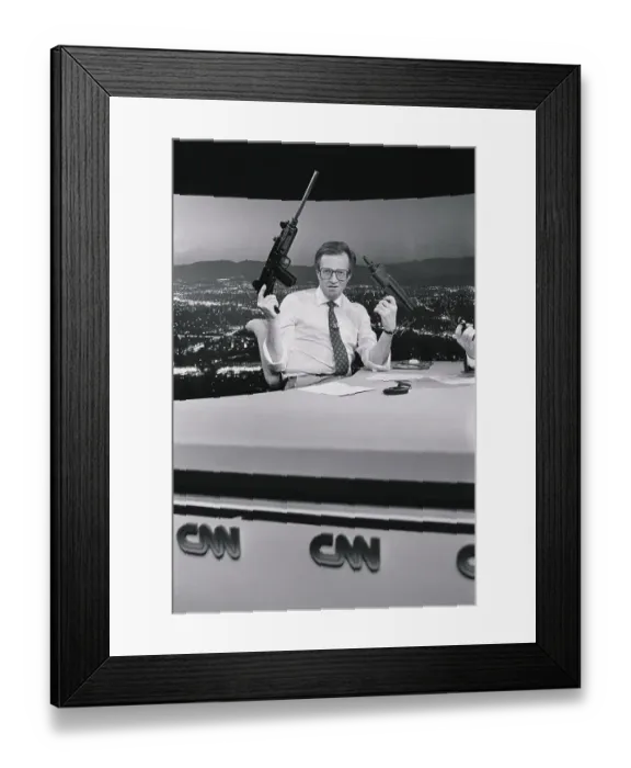 Framed Print : Larry King Holding Uzi Machine Gun and Replica Framed Print : Larry King Holding Uzi Machine Gun and Replica