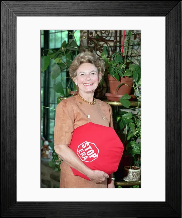 Framed Print : Phyills Schlafly Holding a Stop Era Pillow Framed Print : Phyills Schlafly Holding a Stop Era Pillow