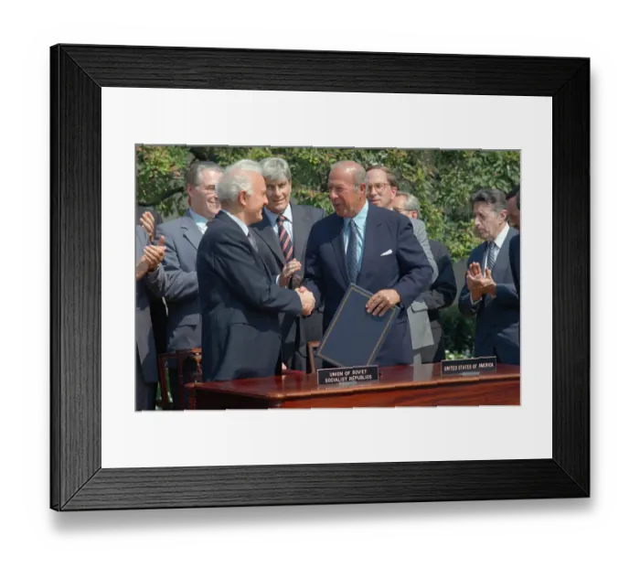 Framed Print : Eduard Shevardnadze and George Shultz Shaking Hands Framed Print : Eduard Shevardnadze and George Shultz Shaking Hands