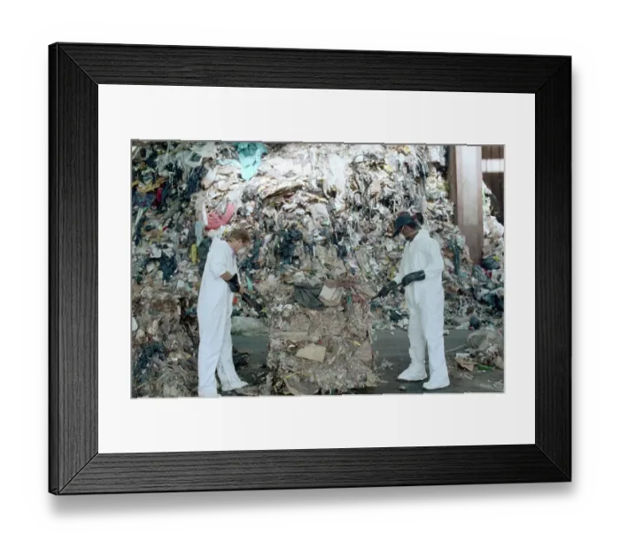 Framed Print : Sanitation Workers Picking Through Trash Heap Framed Print : Sanitation Workers Picking Through Trash Heap