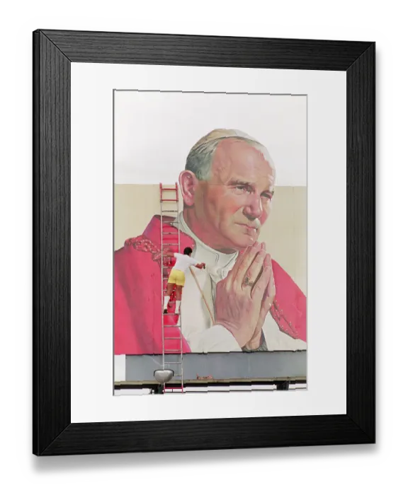 Framed Print : Man Touches up Painting of Pope John Paul II Framed Print : Man Touches up Painting of Pope John Paul II