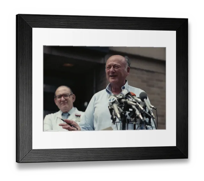 Framed Print : Ed Koch. A smiling headshot of Ed Koch speaking to the press as he leaves Framed Print : Ed Koch. A smiling headshot of Ed Koch speaking to the press as he leaves