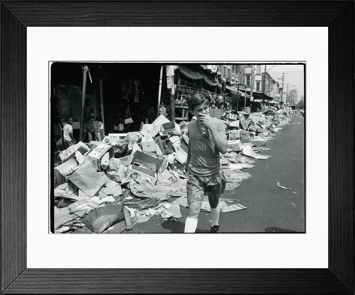 Framed Print : Philadelphia Teen Strolling by Garbage Framed Print : Philadelphia Teen Strolling by Garbage