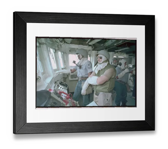 Framed Print : Crewmen Wearing Chemical Warfare Masks Framed Print : Crewmen Wearing Chemical Warfare Masks