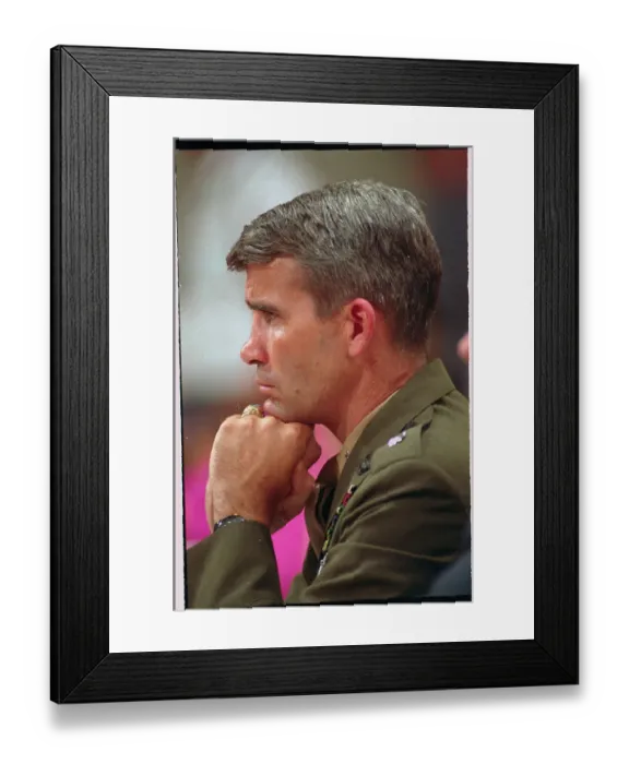 Framed Print : Profile Portrait of Lieutenant Colonel Oliver North at Hearing Framed Print : Profile Portrait of Lieutenant Colonel Oliver North at Hearing