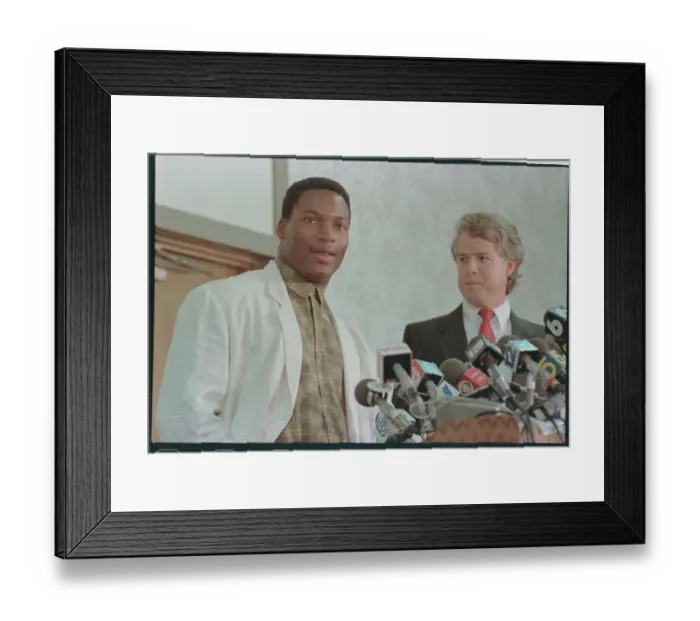 Framed Print : Bo Jackson and Lawyer at Press Conference Framed Print : Bo Jackson and Lawyer at Press Conference