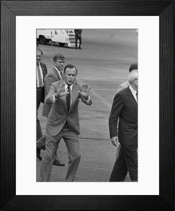 Framed Print : George Bush Talking to Newsmen Framed Print : George Bush Talking to Newsmen