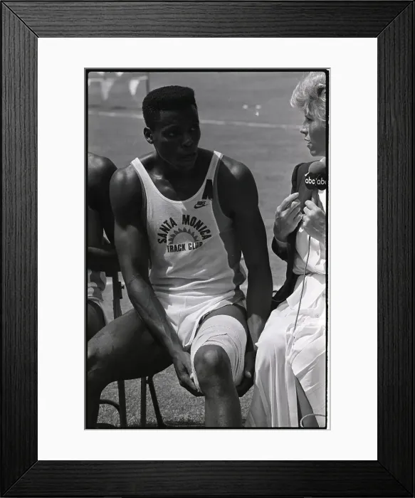 Framed Print : Carl Lewis Seated W / Bandaged Leg Framed Print : Carl Lewis Seated W / Bandaged Leg