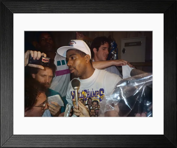 Framed Print : Magic Johnson Being Interviewed in Locker Room