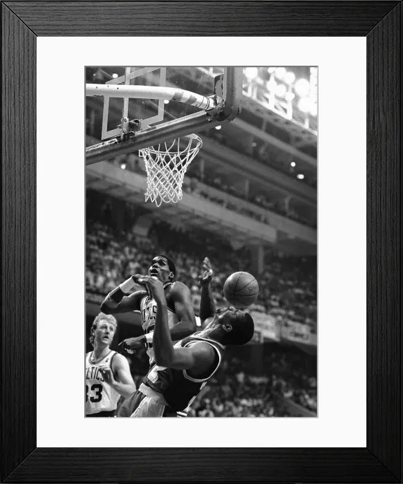 Framed Print : Earvin Johnson Taking Hit from Basketball Framed Print : Earvin Johnson Taking Hit from Basketball