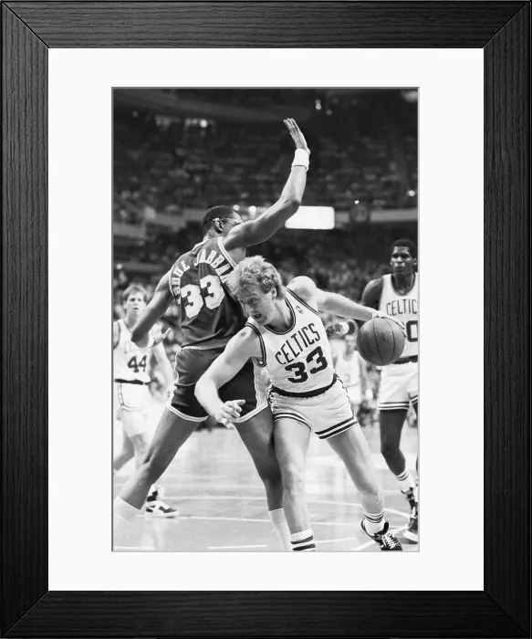 Framed Print : Celtics Larry Bird in Action verses Kareem Abdul-Jabar Framed Print : Celtics Larry Bird in Action verses Kareem Abdul-Jabar
