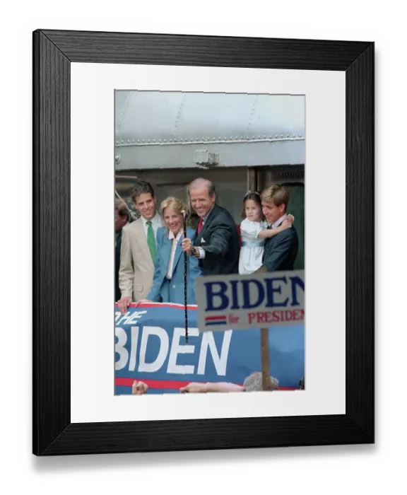 Framed Print : Senator Joseph Biden Accepting Gift from a Supporter