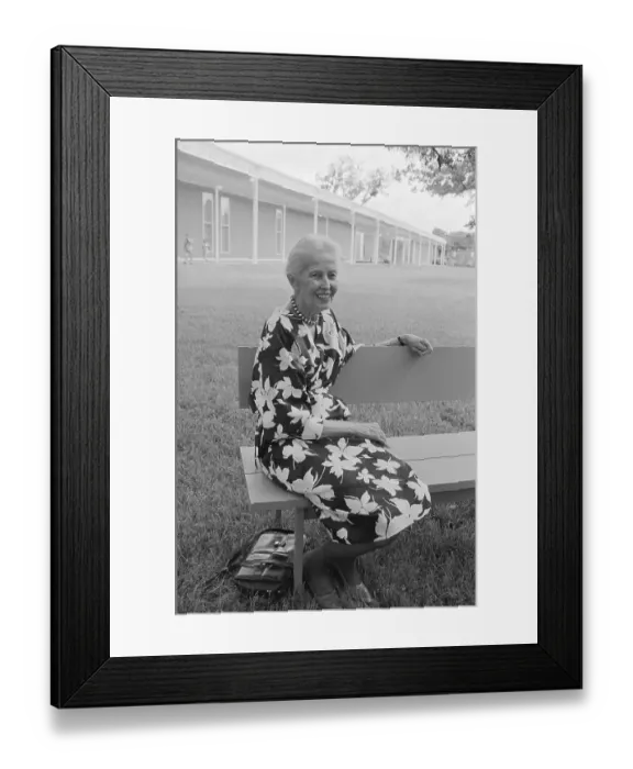 Framed Print : Dominique De Menil Sits In Front Museum Framed Print : Dominique De Menil Sits In Front Museum