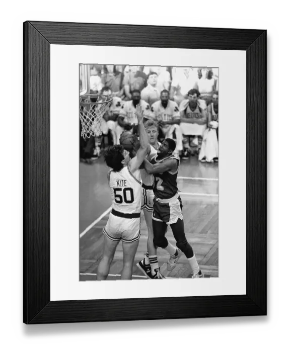 Framed Print : Magic Johnson Being Blocked While Shooting Framed Print : Magic Johnson Being Blocked While Shooting